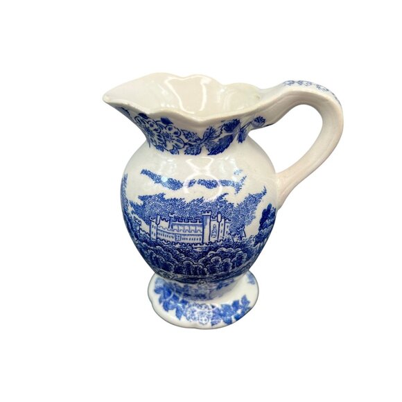 Vintage Norleans Blue & White Ceramic Pitcher Castle Landscape Design Japan - Picture 3 of 10